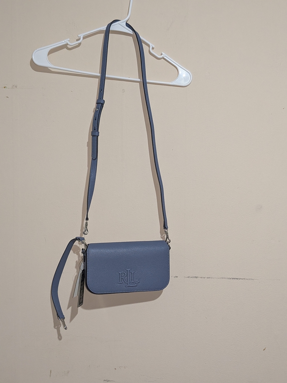 Ralph Lauren Blue Leather Crossbody Bag with RLL Logo